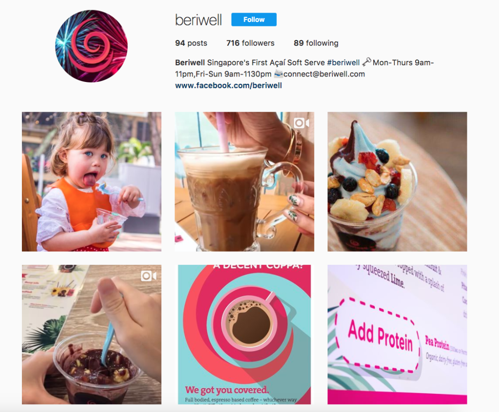 beriwell instagram feed restaurant social media marketing acai soft serve