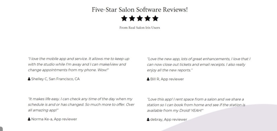 Salon Iris Testimonials