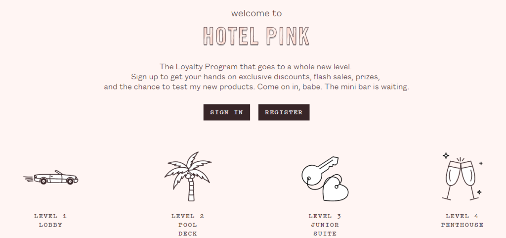 frank body customer loyalty hotel pink - four tiers perks rewards