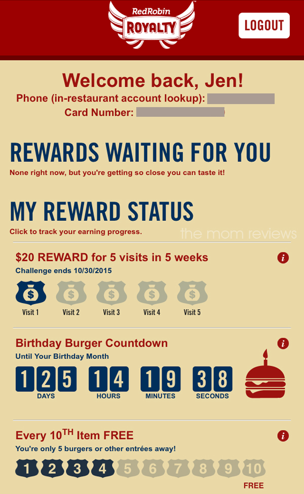 red robin royalty loyalty program - 10th item free