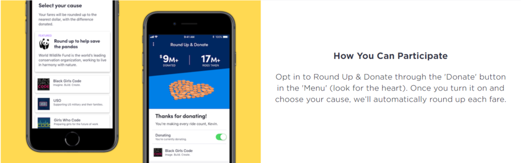 customer loyalty programs - lyft round up charity rewards donation -- candybar loyalty rewards