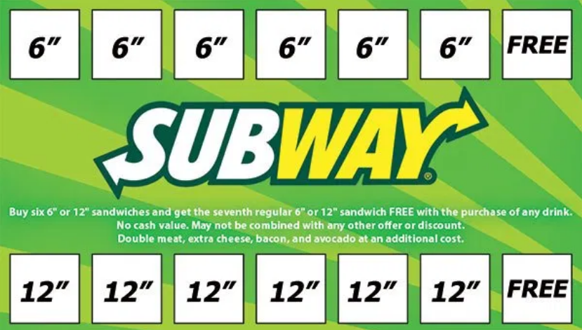 subway punch loyalty card