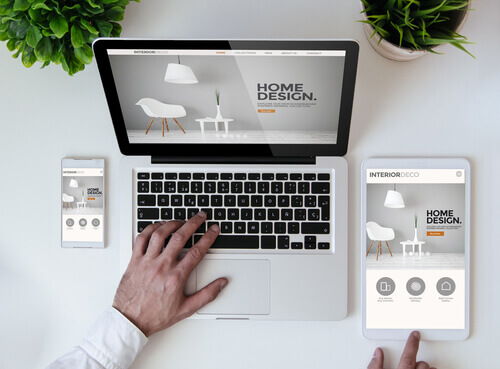 Pc, phone and ipad on table online presence