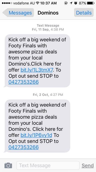 dominos text message marketing campaign - limited offer