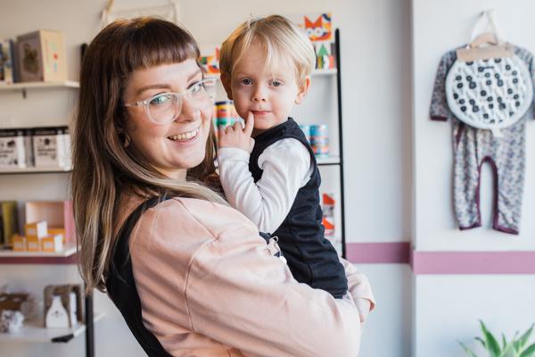 Hellen, owner of Small Stuff UK, and her son